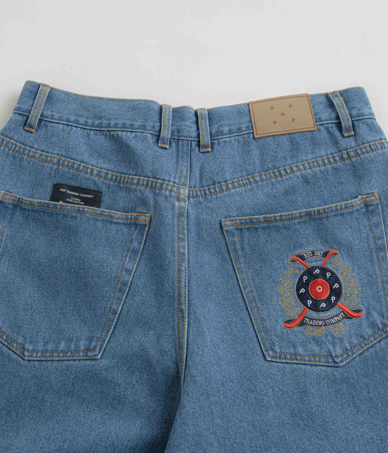 Pop Trading Company Crest Denim DRS Pants in Stonewash