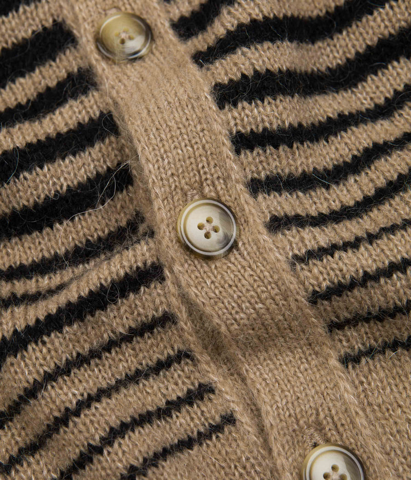 Pop Trading Company Knitted Cardigan in Sesame and Black