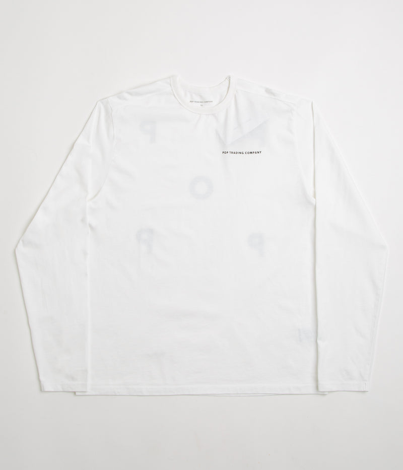 Pop Trading Company Logo Long Sleeve T-Shirt in White and Black