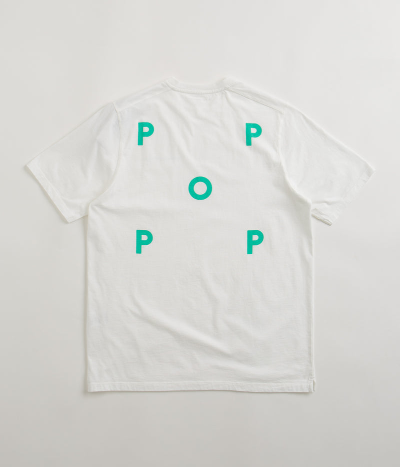 Pop Trading Company Logo T-Shirt in White and Peacock Green