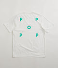 Pop Trading Company Logo T-Shirt in White and Peacock Green