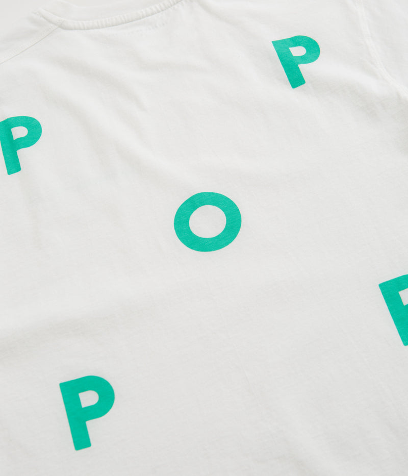 Pop Trading Company Logo T-Shirt in White and Peacock Green