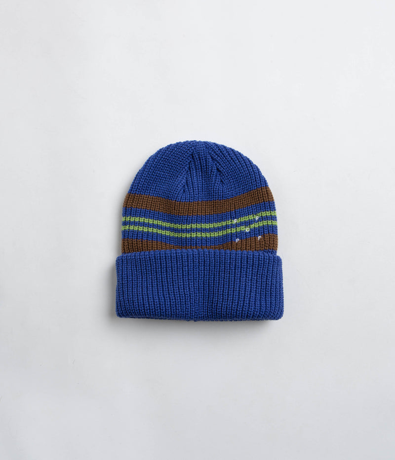Pop Trading Company Striped Beanie in Blue