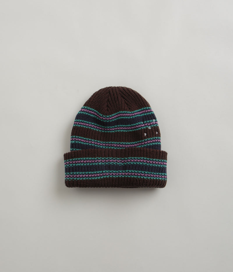 Pop Trading Company Striped Beanie in Delicioso and Peacock Green