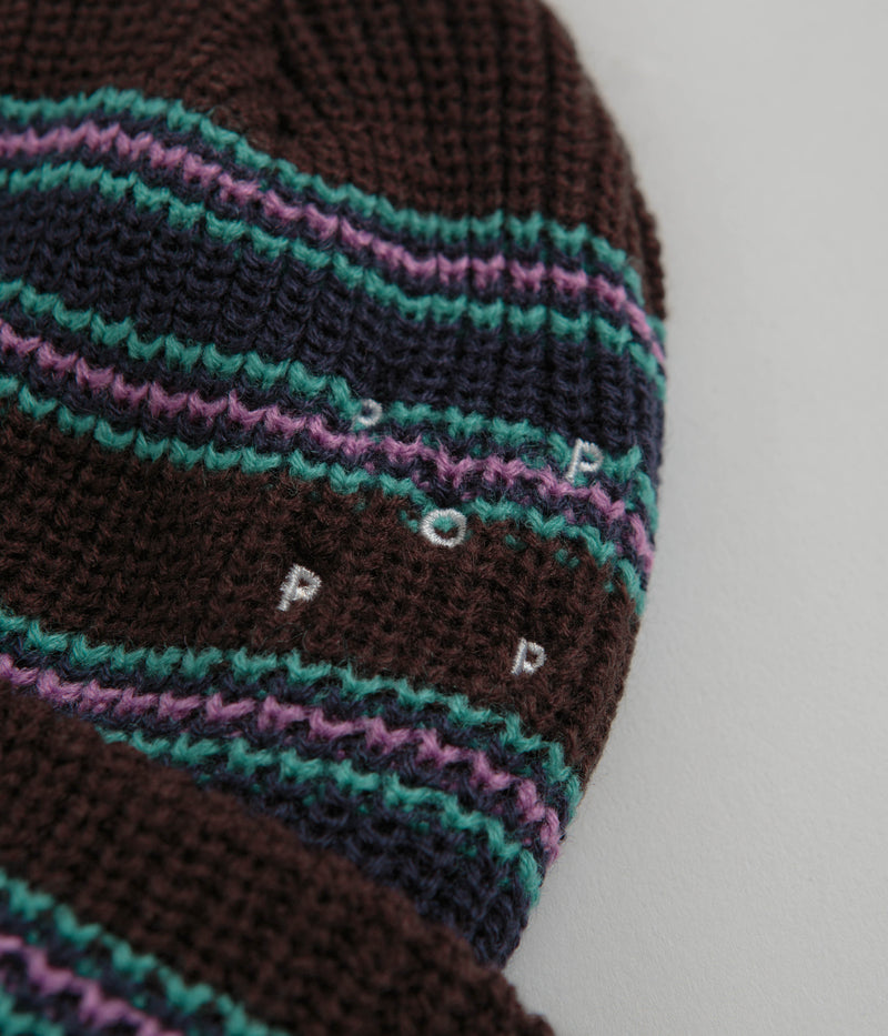 Pop Trading Company Striped Beanie in Delicioso and Peacock Green