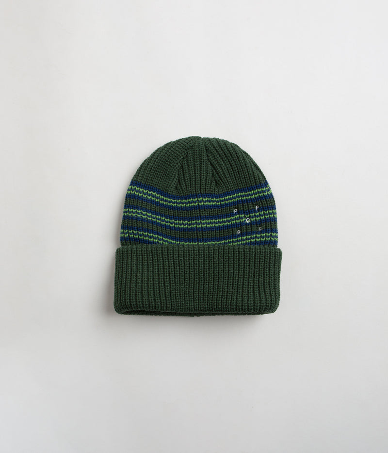 Pop Trading Company Striped Beanie in Green