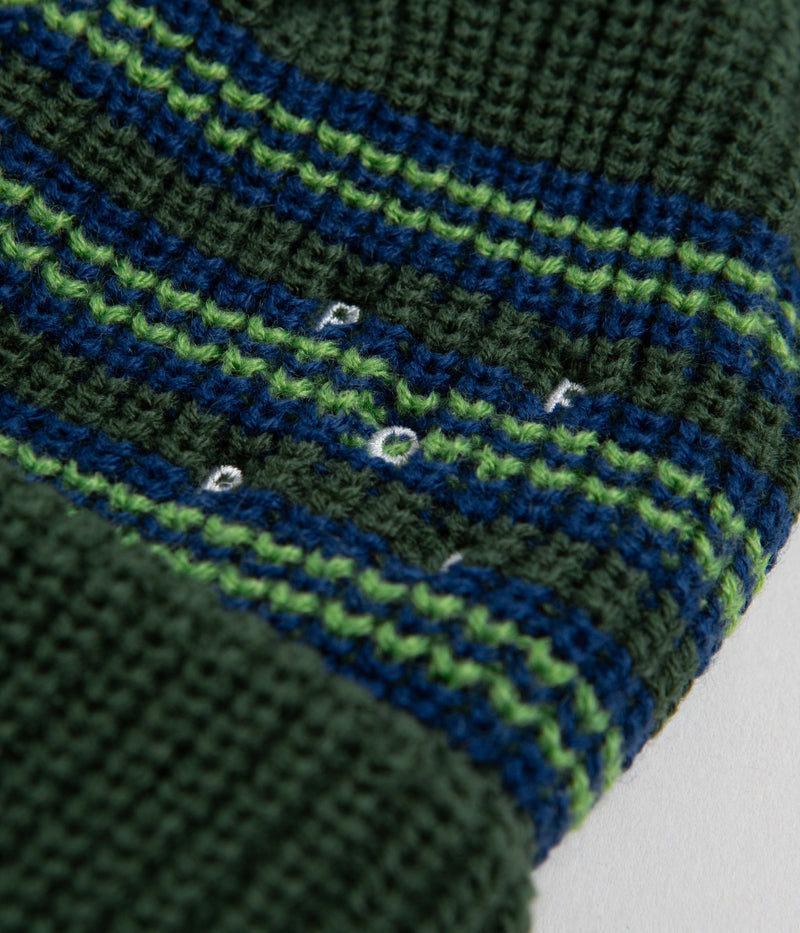 Pop Trading Company Striped Beanie in Green