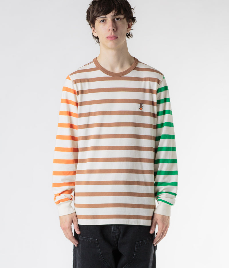 Pop Trading Company x Miffy Embroidered Striped Long Sleeve T-Shirt in Multi