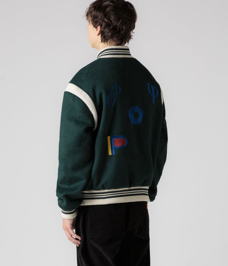 Pop Trading Company x Parra Varsity Jacket in Pine Green