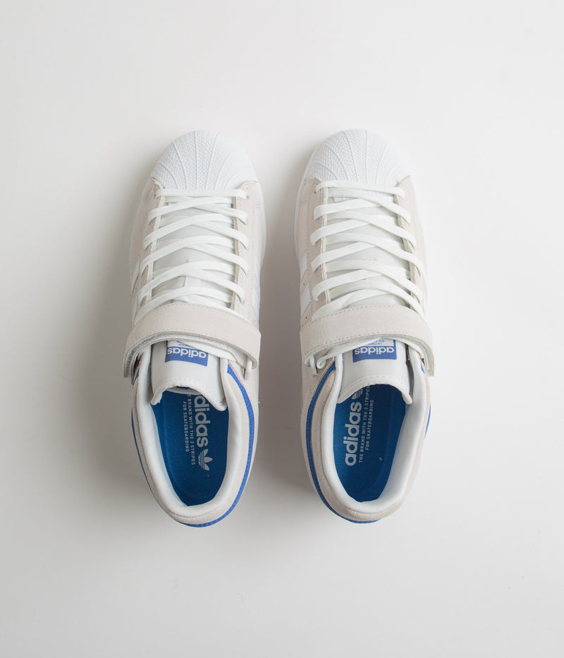 Adidas Pro Shell ADV Shoes in Crystal White and FTWR White / Team Royal Blue