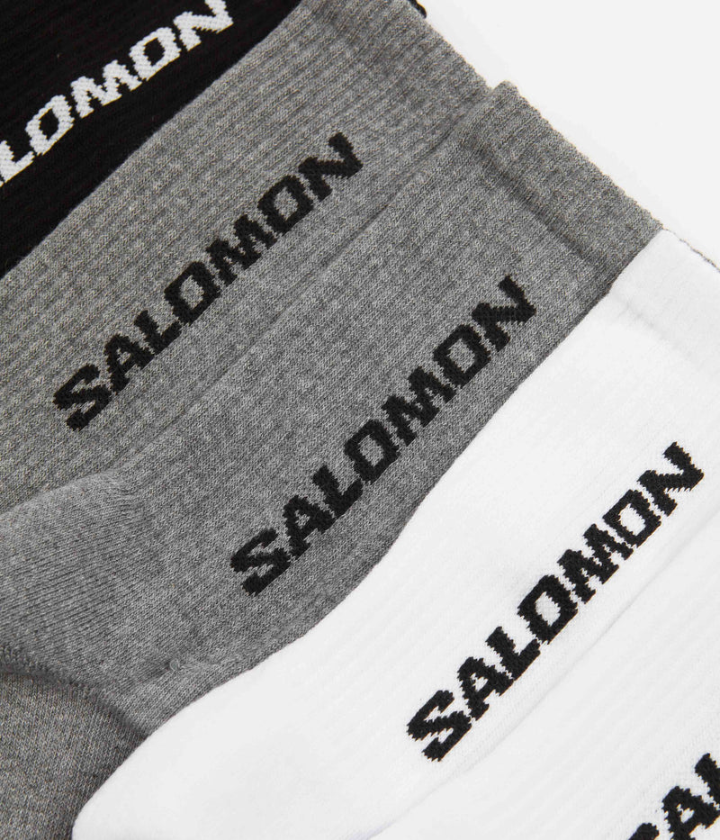Salomon Everyday Crew Socks (3 Pack) in Black and White / Med Grey Melange