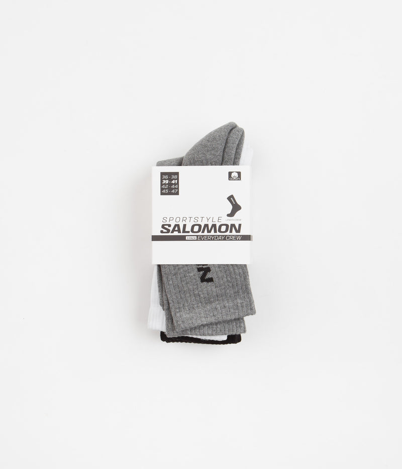 Salomon Everyday Crew Socks (3 Pack) in Black and White / Med Grey Melange