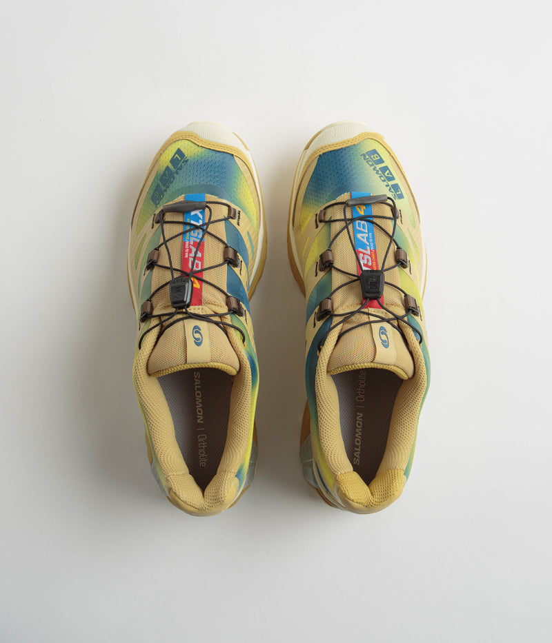 Salomon XT-4 OG Aurora Borealis Shoes in Southern Moss and Transparent Yellow / Deep Dive