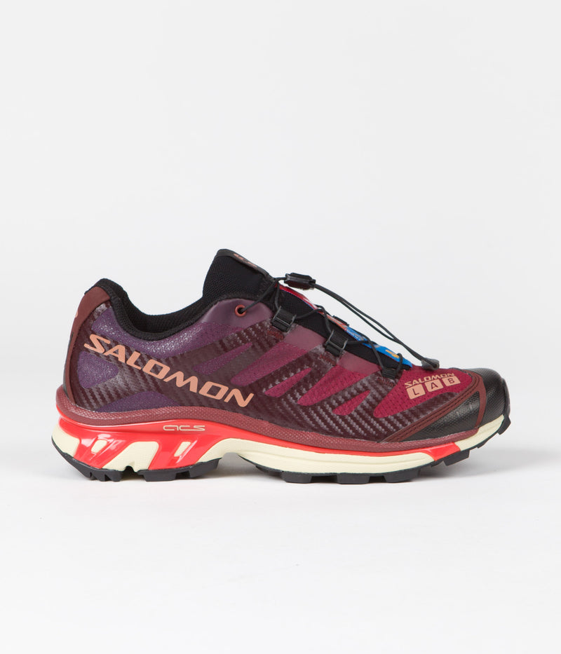 Salomon XT-4 Shoes in Bitter Chocolate and Mocha Mousse / Fiery Red