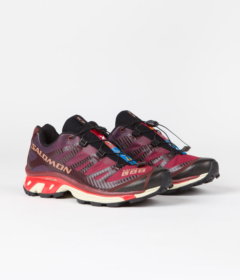 Salomon XT-4 Shoes in Bitter Chocolate and Mocha Mousse / Fiery Red