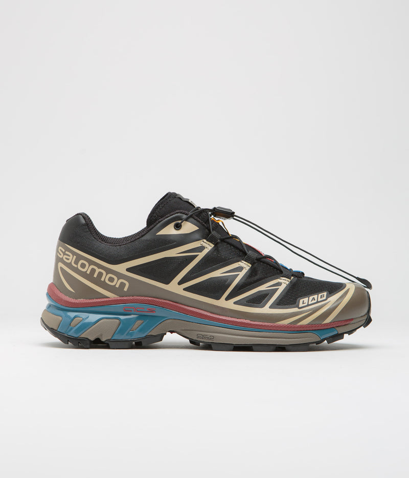 Salomon XT-6 Shoes in Black and Falcon / Cow Hide