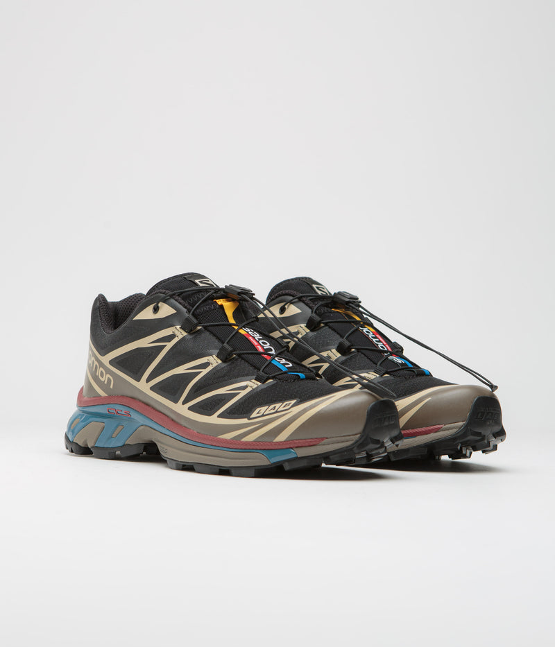 Salomon XT-6 Shoes in Black and Falcon / Cow Hide