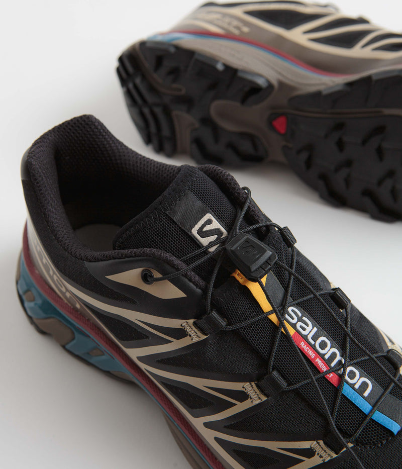 Salomon XT-6 Shoes in Black and Falcon / Cow Hide
