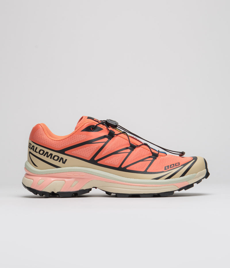 Salomon XT-6 Shoes in Living Coral and Black / Cement