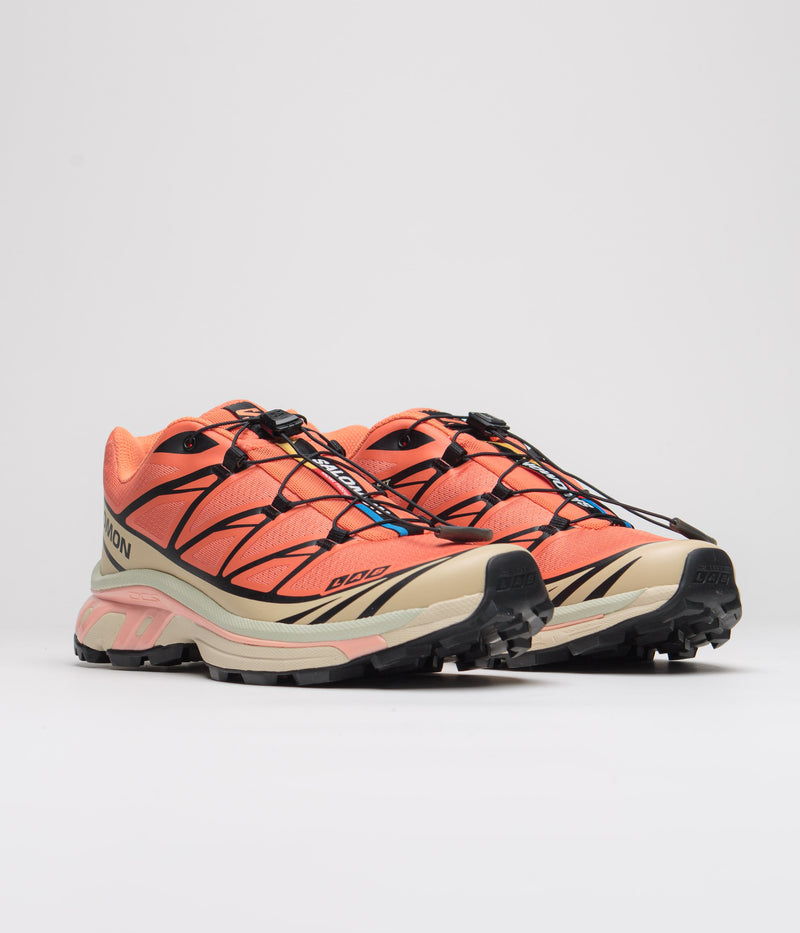 Salomon XT-6 Shoes in Living Coral and Black / Cement