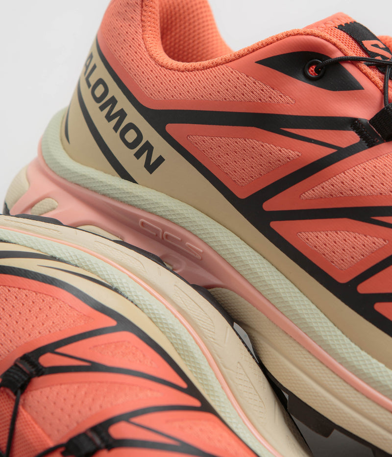 Salomon XT-6 Shoes in Living Coral and Black / Cement