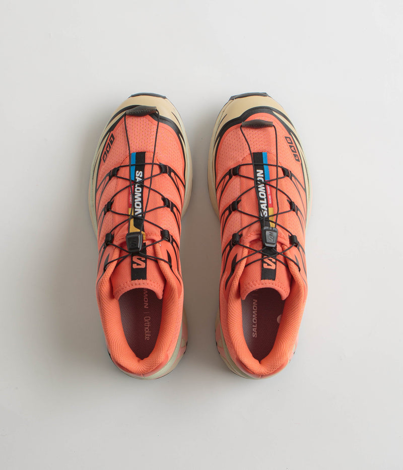 Salomon XT-6 Shoes in Living Coral and Black / Cement