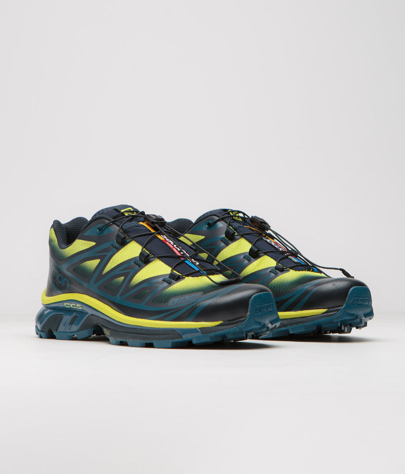 Salomon XT-6 Skyline Shoes in Carbon and Sunny Lime / Sulphur Spring
