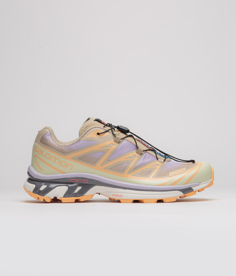 Salomon XT-6 Skyline Shoes in White Pepper and Peach Quartz / Orchid Petal
