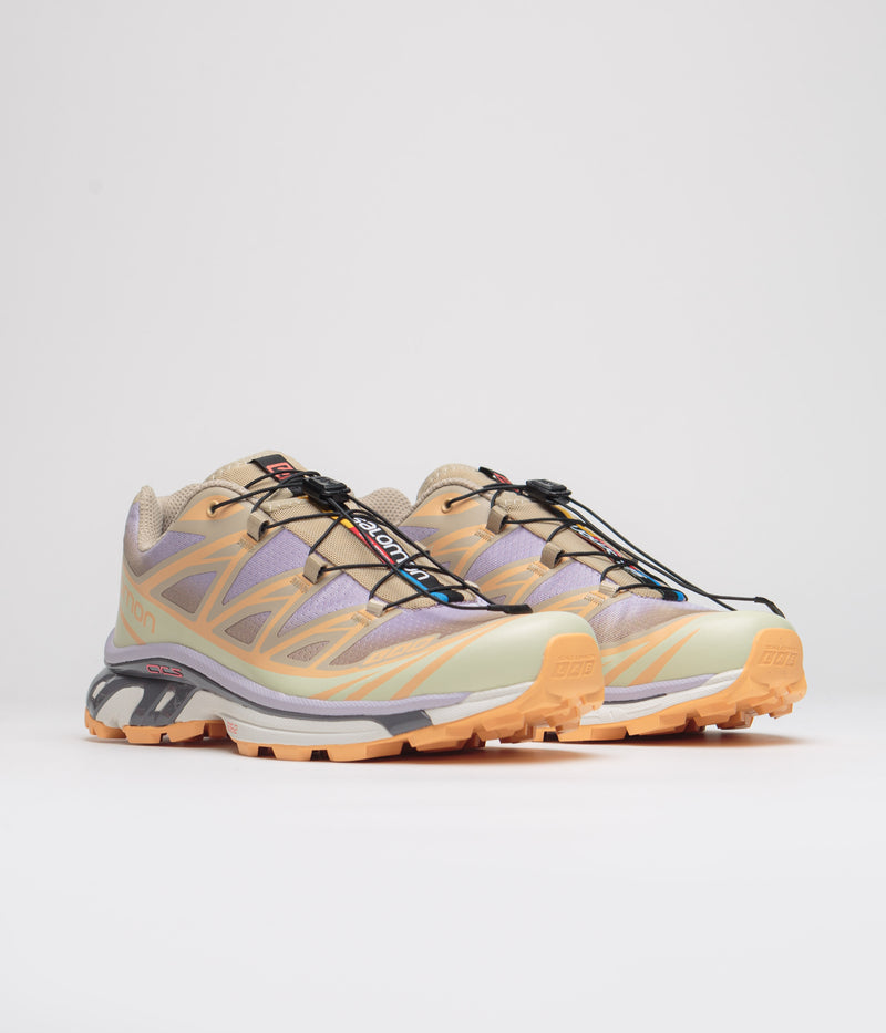 Salomon XT-6 Skyline Shoes in White Pepper and Peach Quartz / Orchid Petal