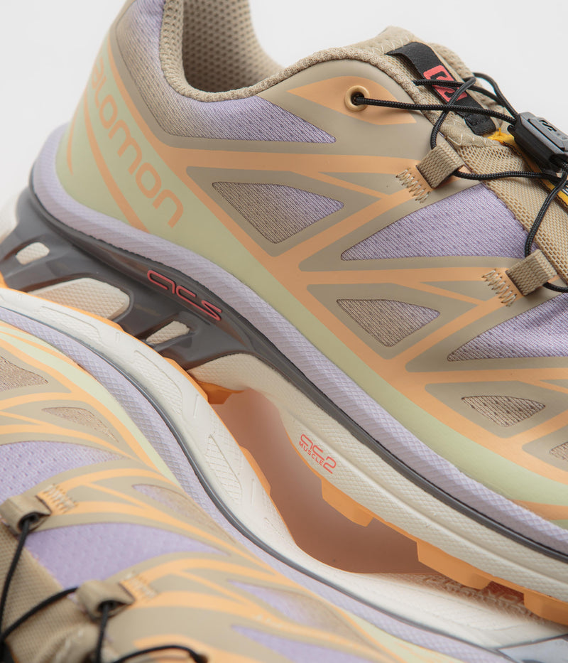 Salomon XT-6 Skyline Shoes in White Pepper and Peach Quartz / Orchid Petal