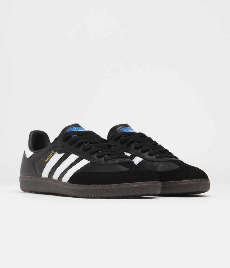 Adidas Samba Adv Shoes in Core Black and FTWR White / Gold Metallic