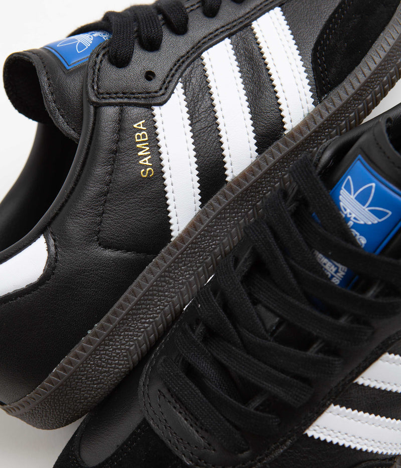 Adidas Samba Adv Shoes in Core Black and FTWR White / Gold Metallic