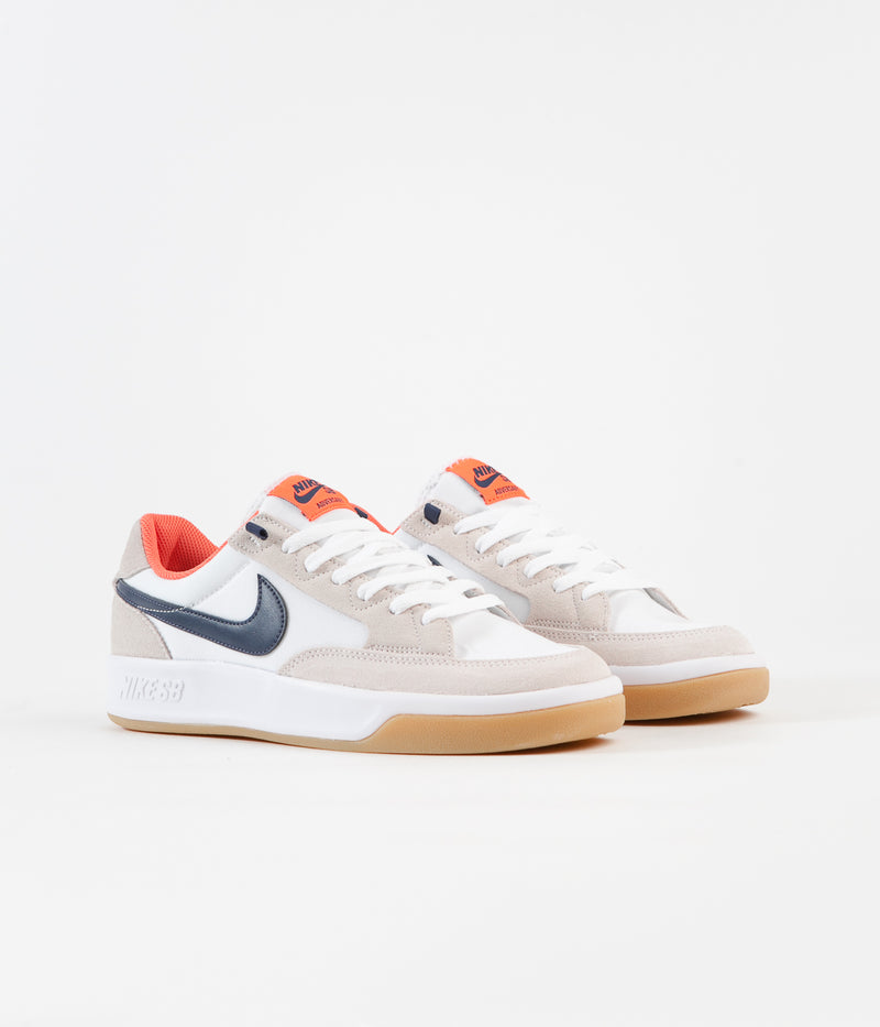 Nike SB Adversary Premium Shoes in White and Midnight Navy and Turf Orange