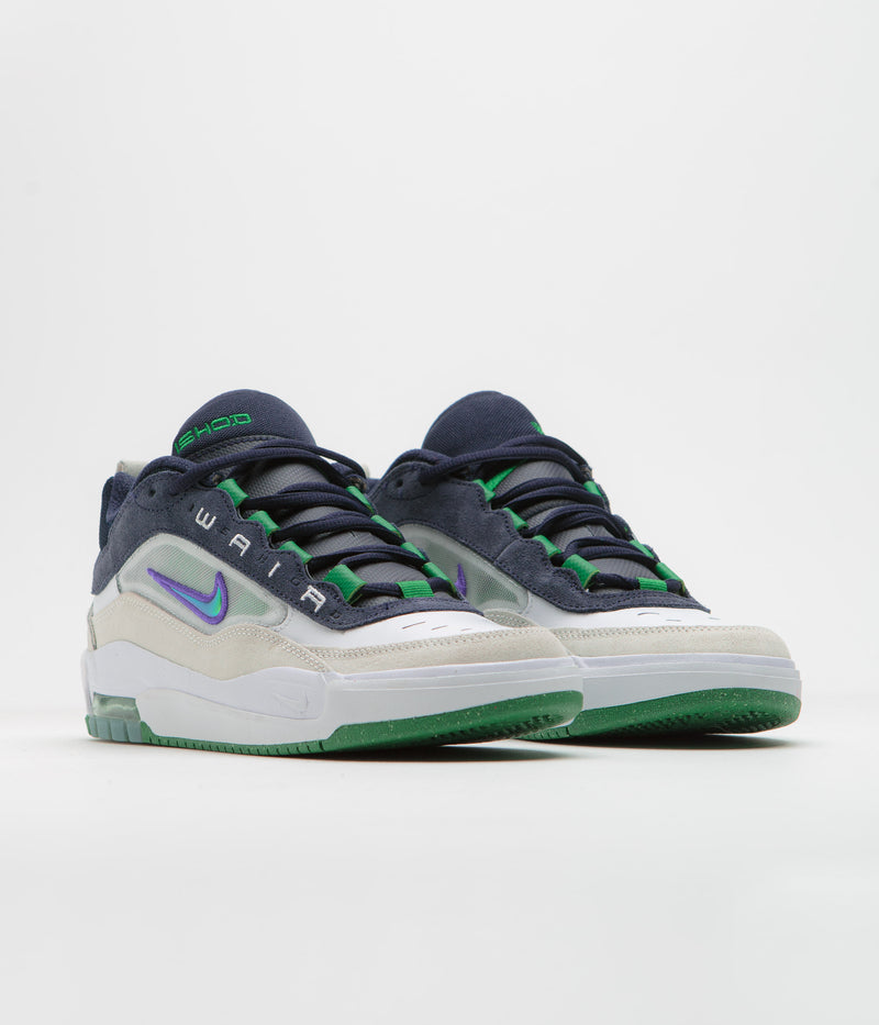 Nike SB Air Max Ishod Shoes in White and Persian Violet and Obsidian - Pine Green