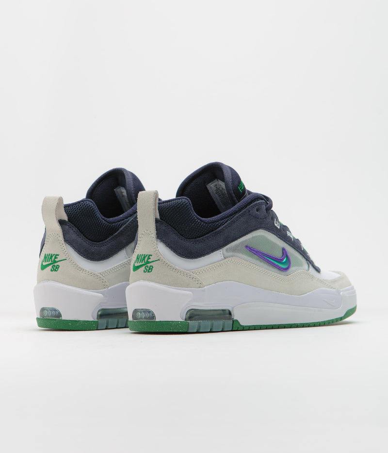 Nike SB Air Max Ishod Shoes in White and Persian Violet and Obsidian - Pine Green