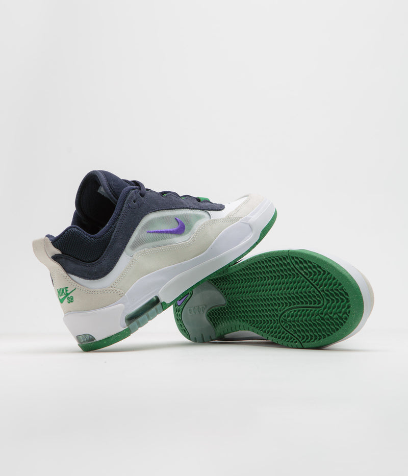 Nike SB Air Max Ishod Shoes in White and Persian Violet and Obsidian - Pine Green