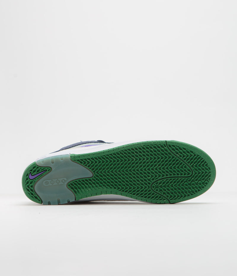 Nike SB Air Max Ishod Shoes in White and Persian Violet and Obsidian - Pine Green