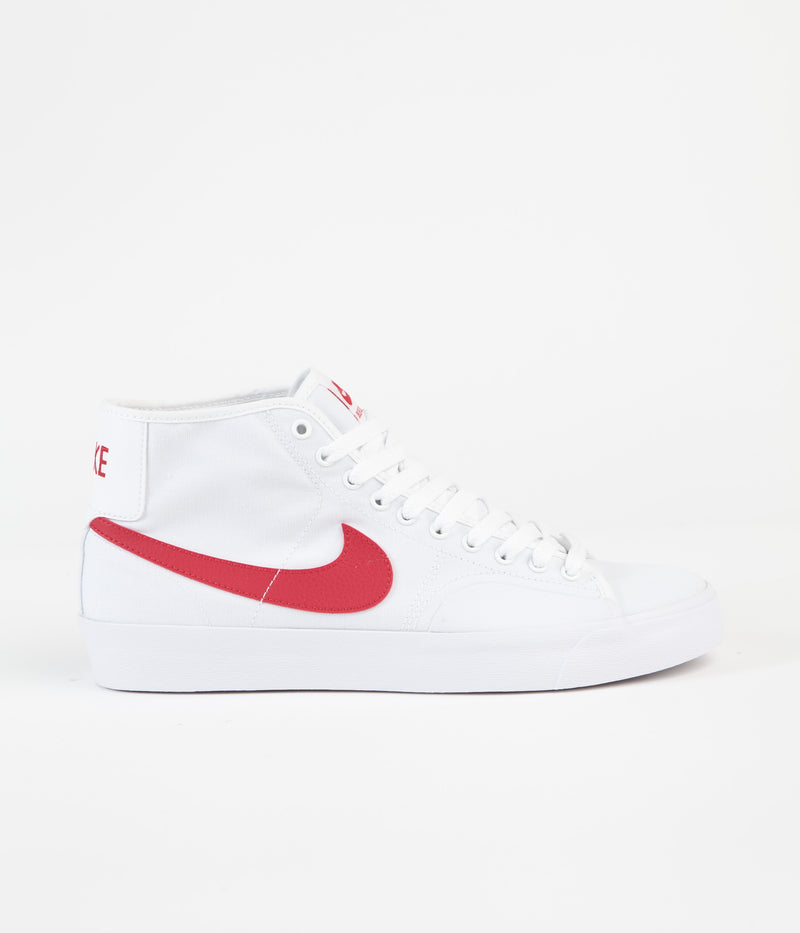 Nike SB Blazer Court Mid Shoes in White and University Red and White