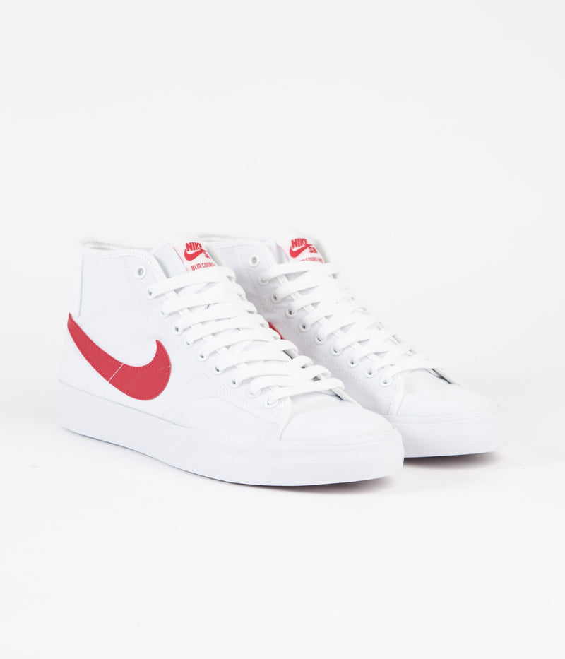 Nike SB Blazer Court Mid Shoes in White and University Red and White