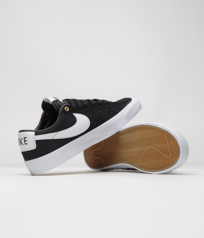 Nike SB Blazer Low Pro GT Shoes in Black and White and Black - Gum Light Brown