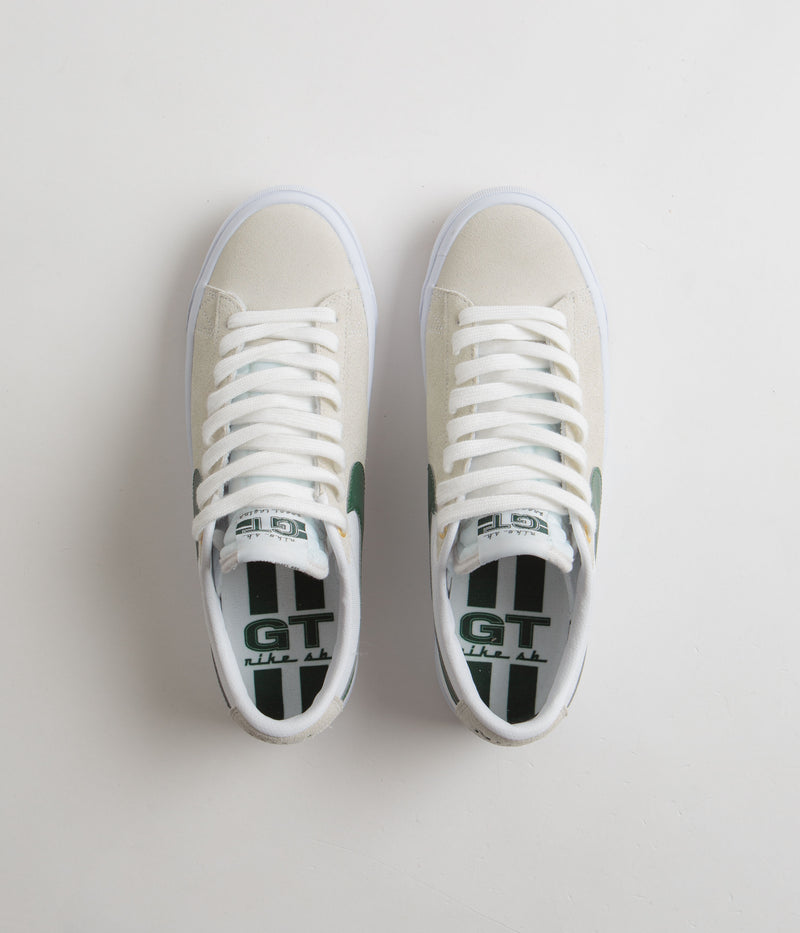 Nike SB Blazer Low Pro GT Shoes in White and Fir and White - Gum Light Brown