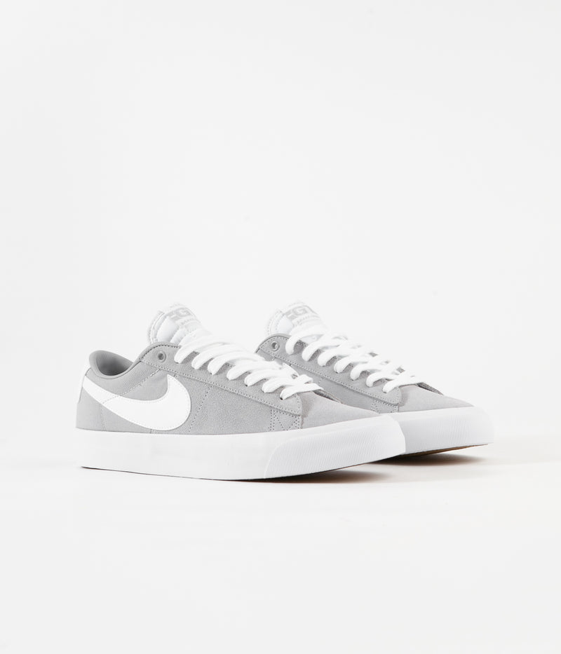 Nike SB Blazer Low Pro GT Shoes in Wolf Grey and White and Wolf Grey - White