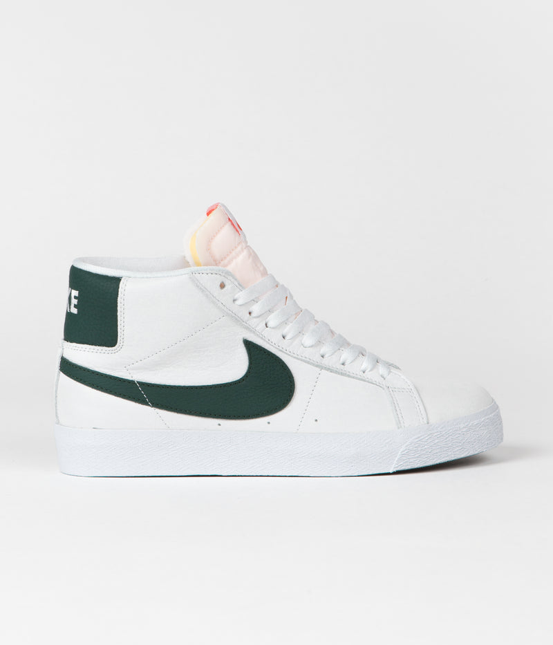 Nike SB Blazer Mid Orange Label Shoes in White and Pro Green and White - Pro Green