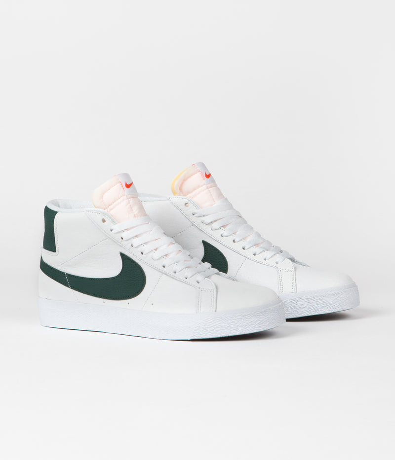 Nike SB Blazer Mid Orange Label Shoes in White and Pro Green and White - Pro Green