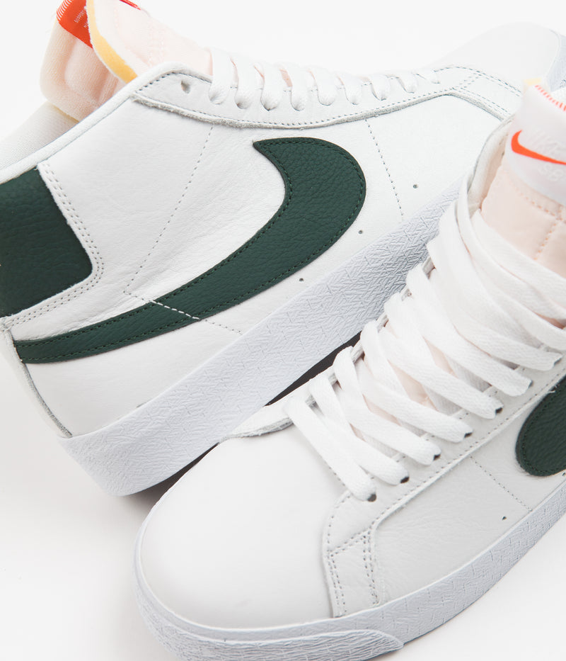 Nike SB Blazer Mid Orange Label Shoes in White and Pro Green and White - Pro Green