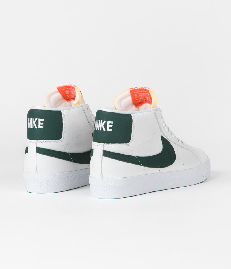 Nike SB Blazer Mid Orange Label Shoes in White and Pro Green and White - Pro Green