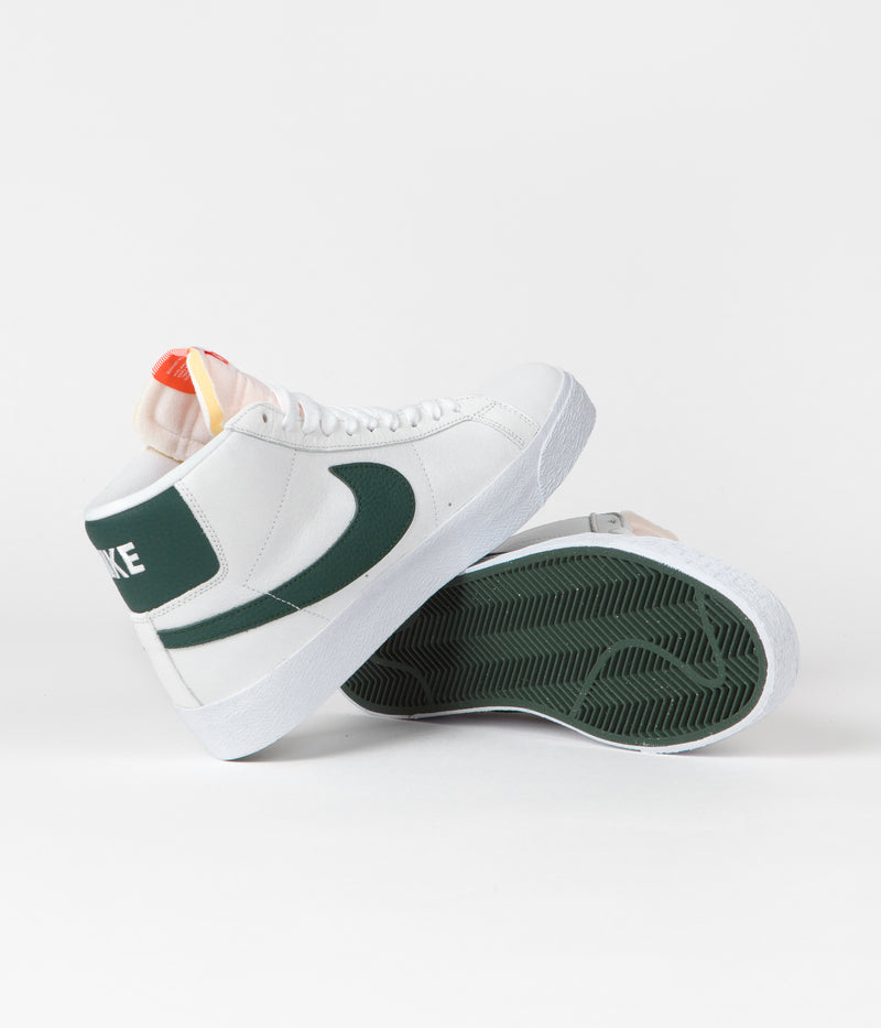 Nike SB Blazer Mid Orange Label Shoes in White and Pro Green and White - Pro Green