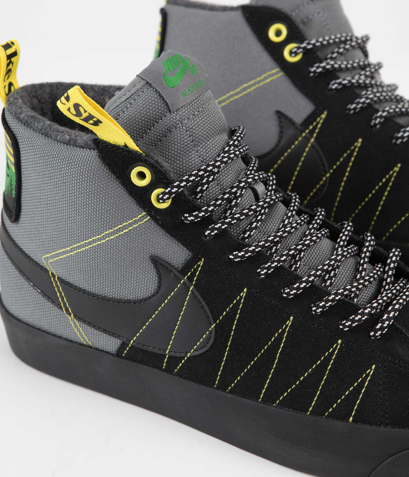 Nike SB Blazer Mid Premium Shoes in Cool Grey and Black and White - Yellow Strike