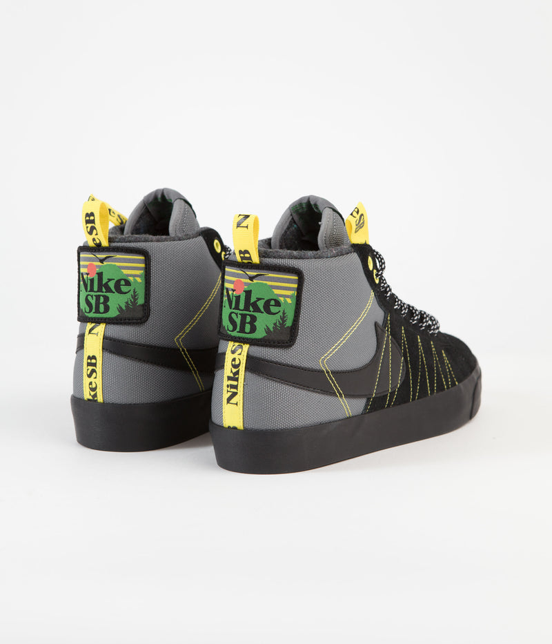 Nike SB Blazer Mid Premium Shoes in Cool Grey and Black and White - Yellow Strike