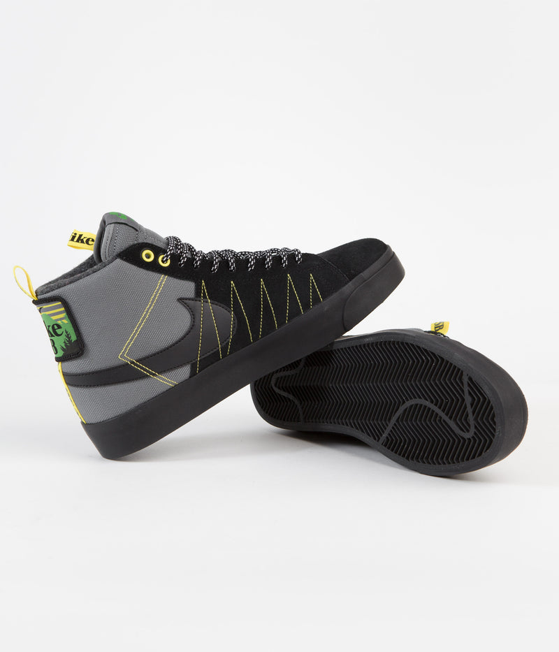 Nike SB Blazer Mid Premium Shoes in Cool Grey and Black and White - Yellow Strike